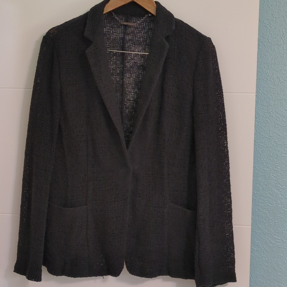 Ellie Tahari Black Textured Minimalist Career Blazer One Snap Front Button Sz 14